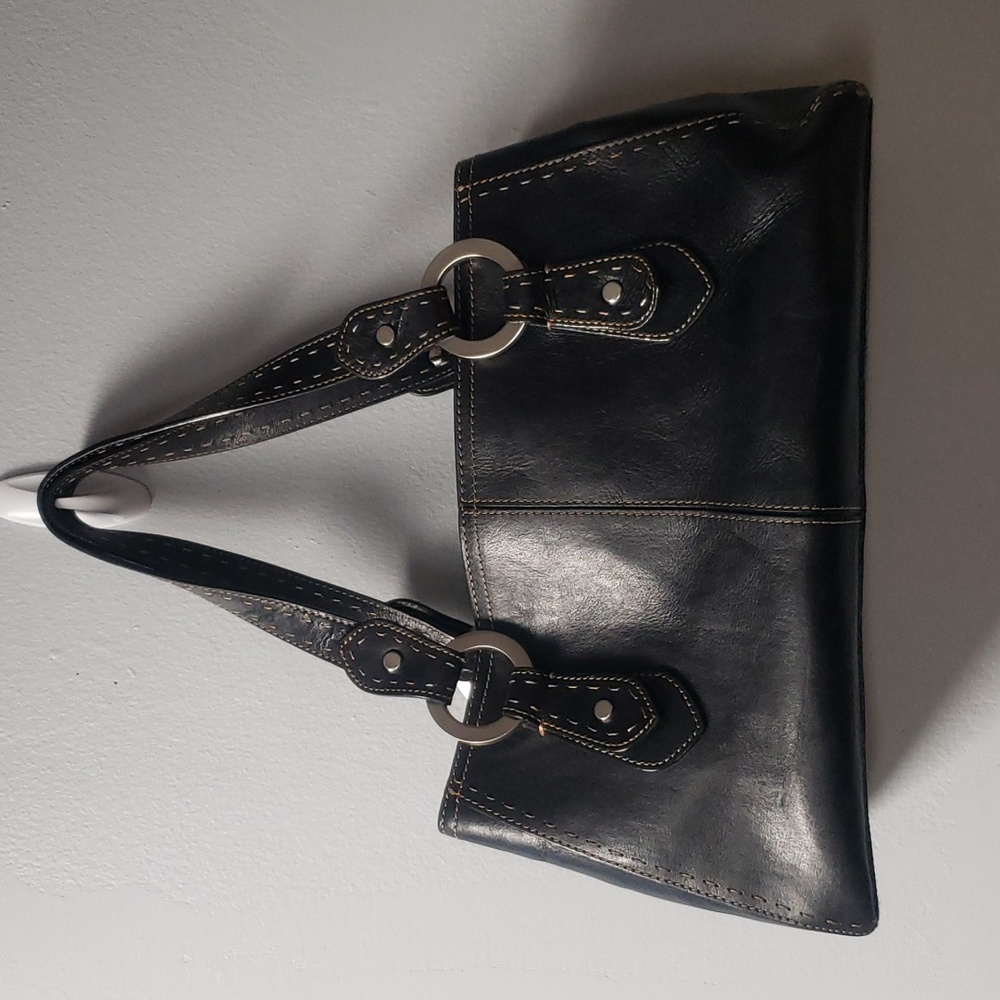 Fossil Genuine Leather Top Handle Black Bag